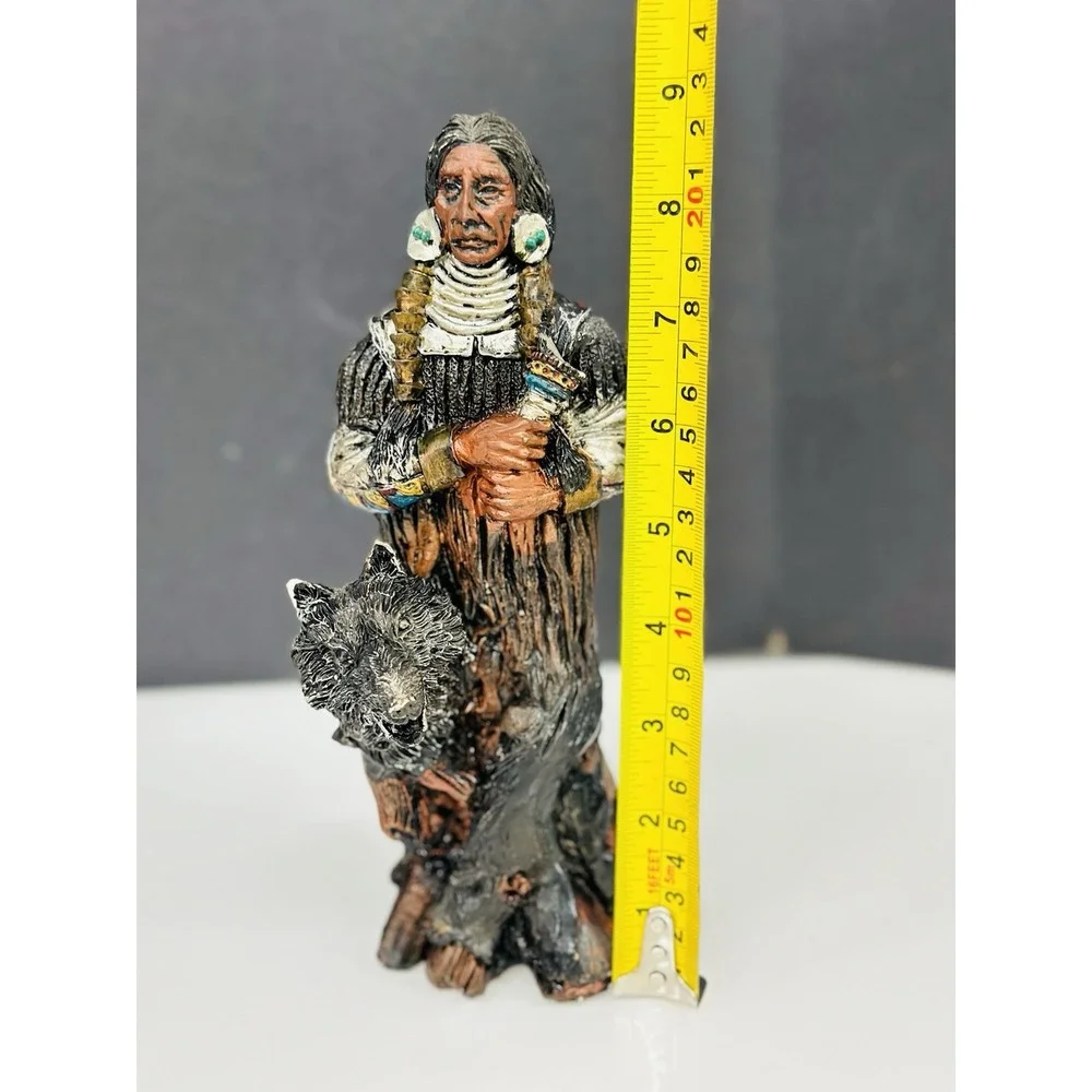 Vintage Resin Native American with Wolf Statue 9